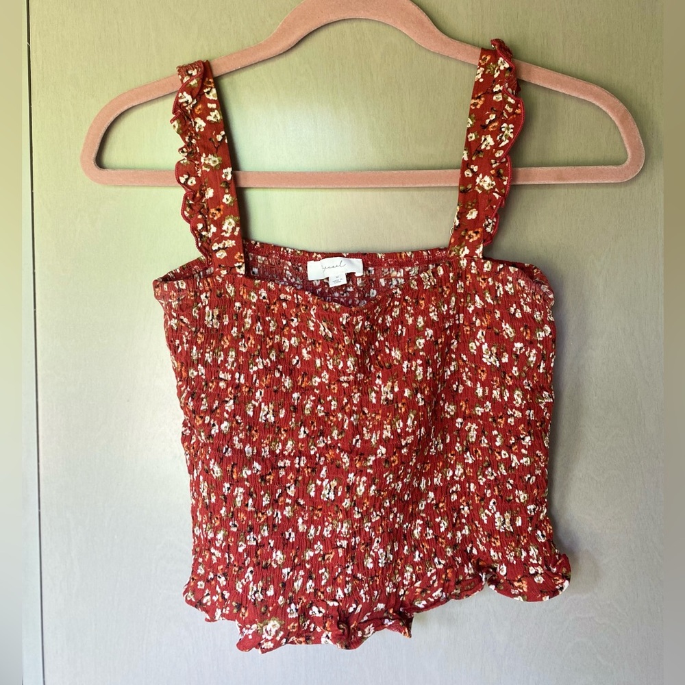Elegant Red Floral Crop Top